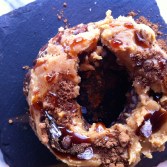 a raw donut with salted caramel topping they had for dessert one day